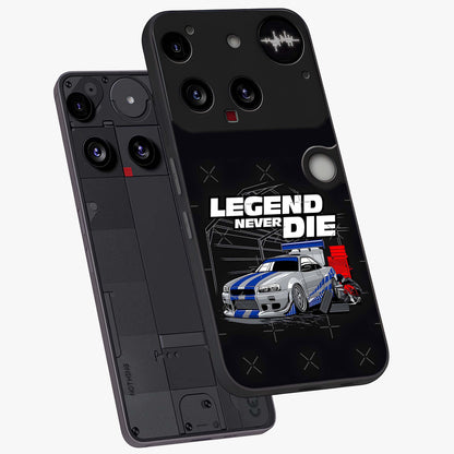 Midnight Racing Legacy Glass Case displayed in angled mockup highlighting dynamic automotive design with bold midnight aesthetic.