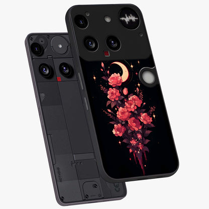 Moonlit Floral Elegance Glass Case displayed in angled mockup highlighting graceful flower design with soft moonlight aesthetic.