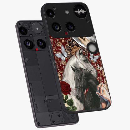 Moonlit Royal Stallion Glass Case displayed in angled mockup highlighting powerful stallion illustration with royal night aesthetic.