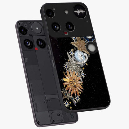 Pearls Universe Object Glass Case displayed in angled mockup highlighting celestial pearl design with dreamy aesthetic.