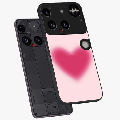 Pink Aura Heart Glass Case displayed in angled mockup highlighting vibrant pink heart design with dreamy aura aesthetic.