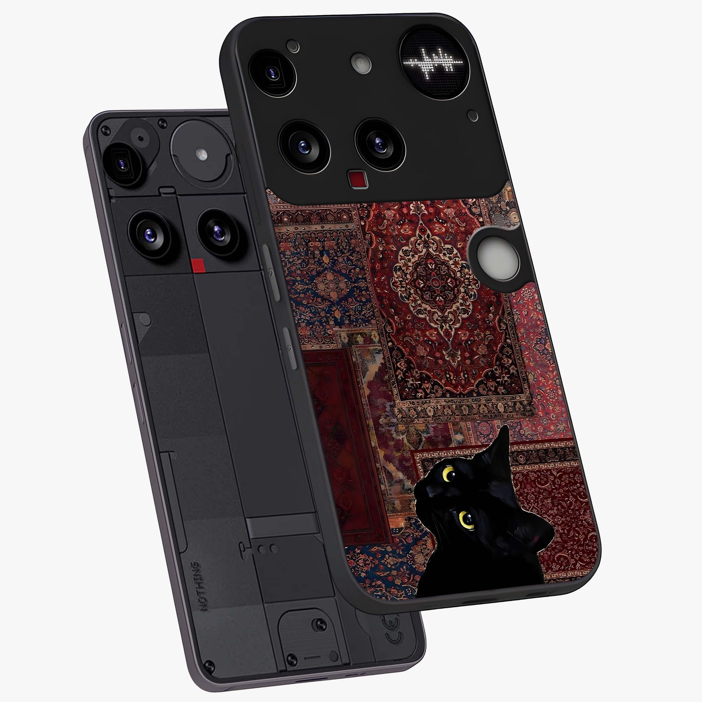 Regal Magic Cat Apple Glass Case displayed in angled mockup highlighting whimsical feline design with fantasy aesthetic.
