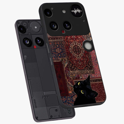 Regal Magic Cat Apple Glass Case displayed in angled mockup highlighting whimsical feline design with fantasy aesthetic.