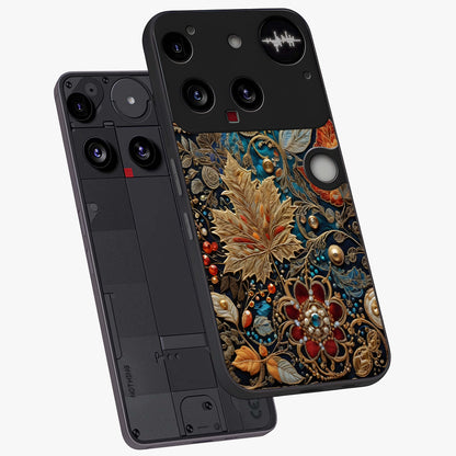 Royal Jewel Garden Glass Case displayed in angled mockup highlighting vibrant jewel inspired floral design with elegant aesthetic.