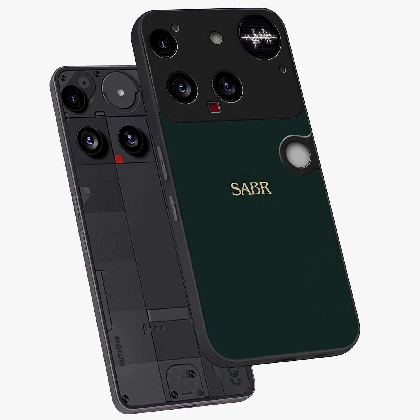 Sabr Minimal Patience Glass Case displayed in angled mockup highlighting simple inspirational design with clean aesthetic style.