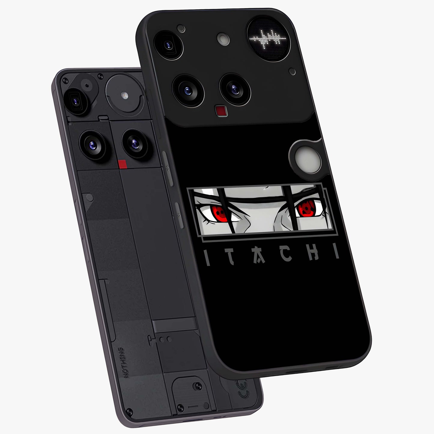 Scarlet Gaze Dominance Glass Case displayed in angled mockup highlighting intense visual design with bold scarlet aesthetic.