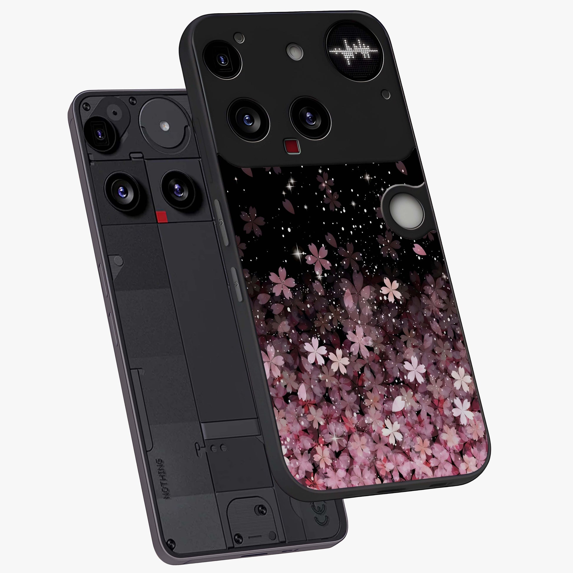 Small Starry Flowers Glass Case displayed in angled mockup highlighting tiny flower pattern with celestial aesthetic style.