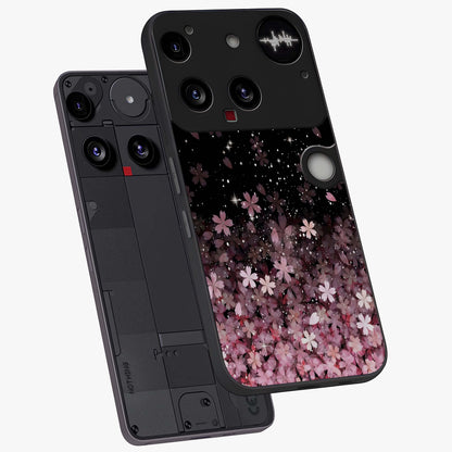 Small Starry Flowers Glass Case displayed in angled mockup highlighting tiny flower pattern with celestial aesthetic style.