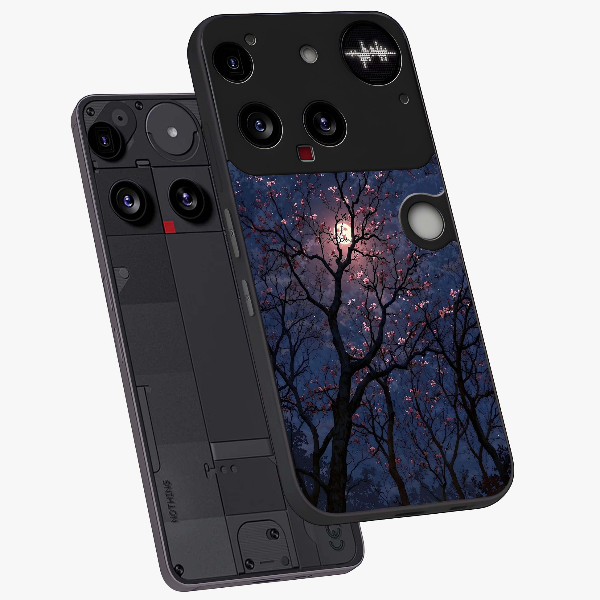 Twilight Sakura Serenade Glass Case displayed in angled mockup highlighting delicate sakura flower design with dreamy aesthetic.