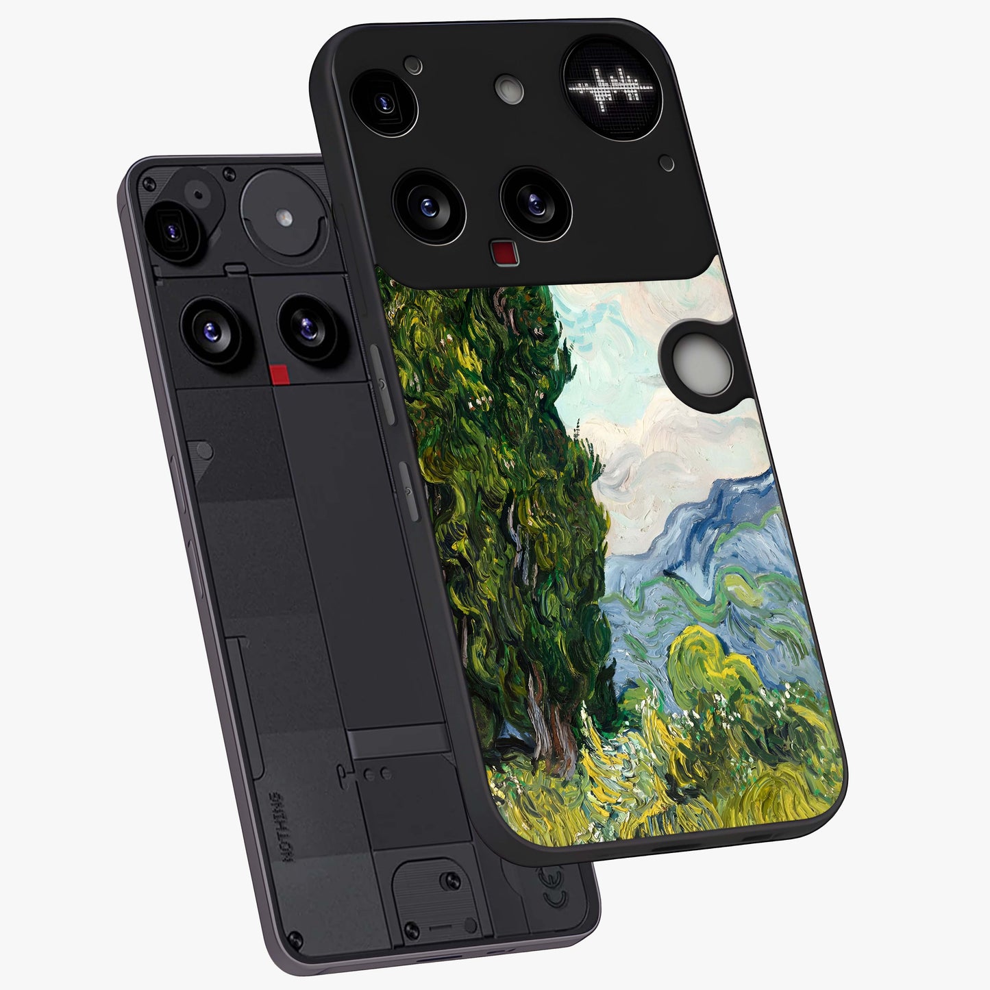 Van Gogh Vintage Art Glass Case displayed in angled mockup highlighting textured brushstroke design with classic aesthetic.