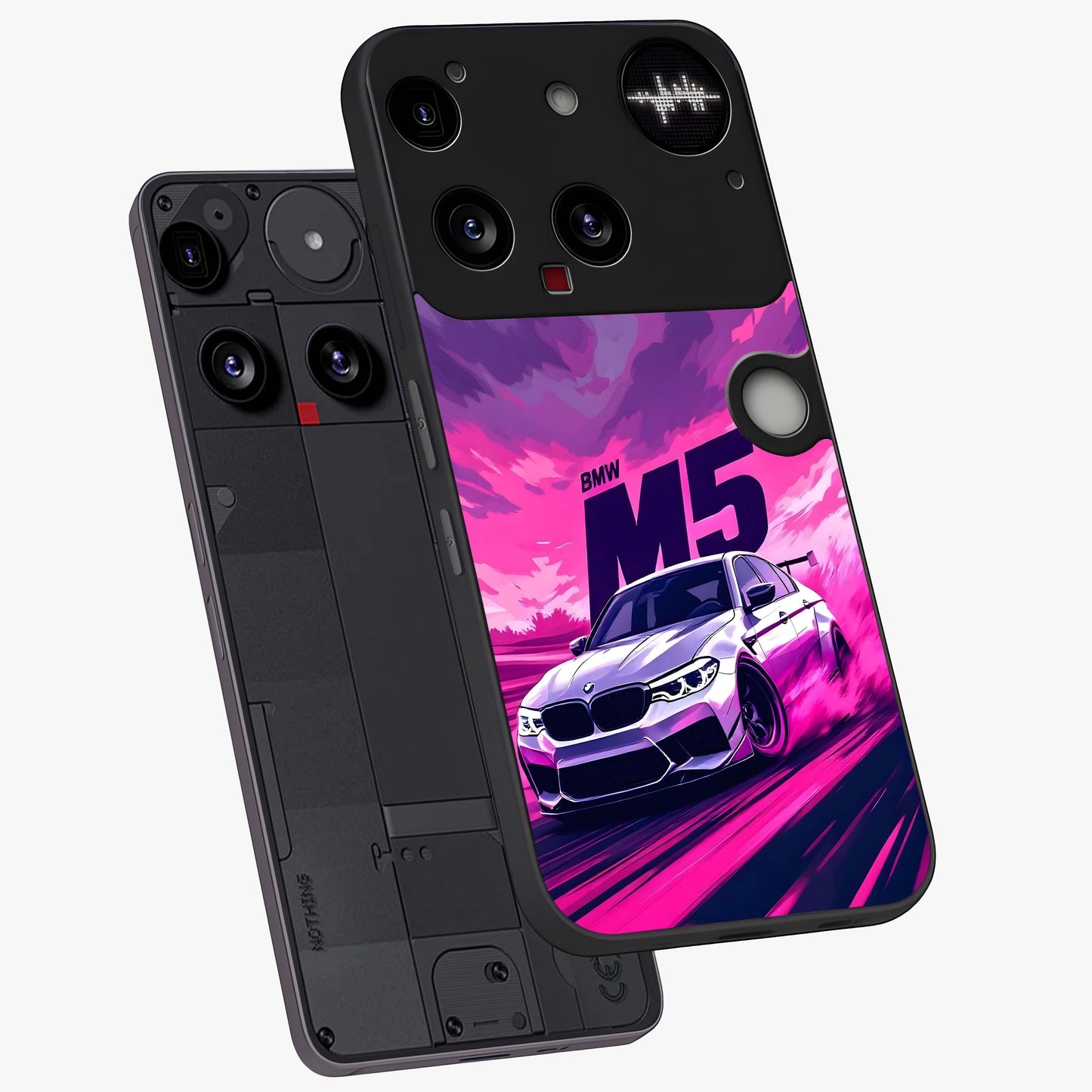 Velocity Drift Pulse Glass Case displayed in angled mockup highlighting dynamic drift design with sporty automotive aesthetic.