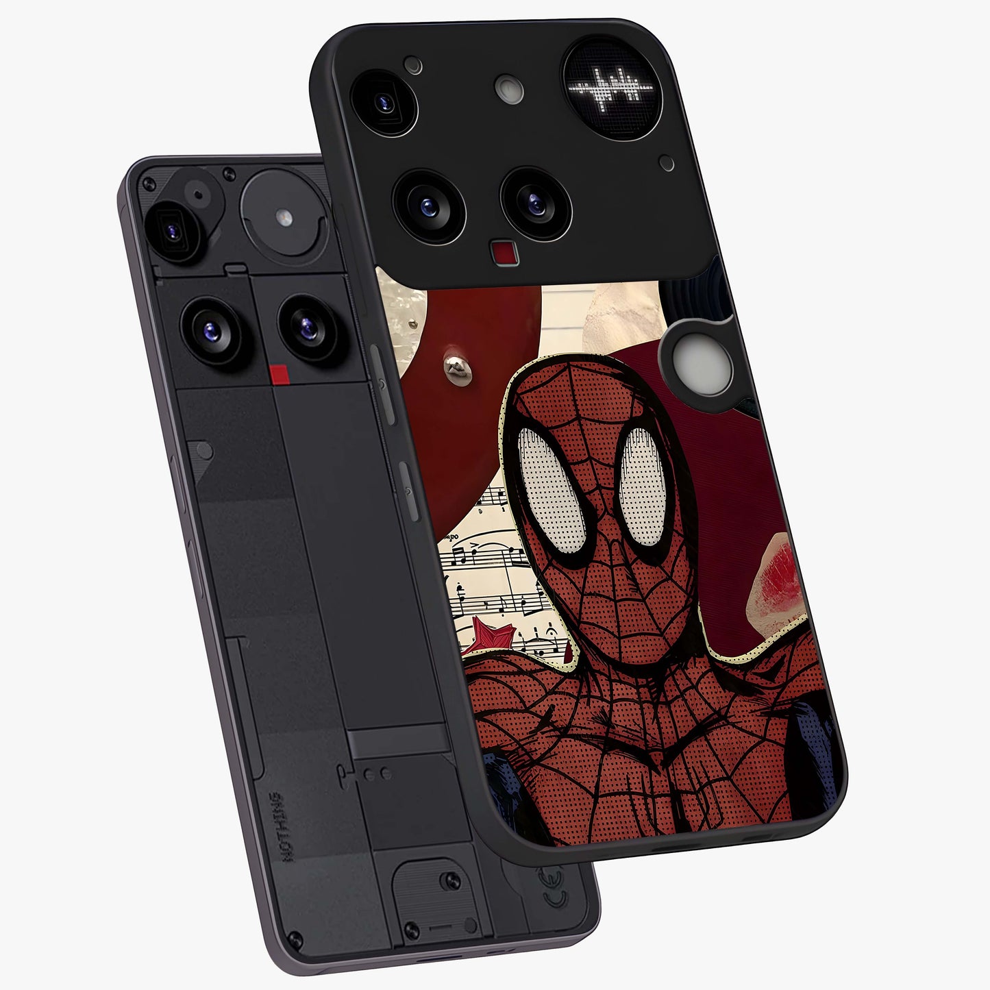 Web Warrior Vibes Glass Case displayed in angled mockup highlighting dynamic web design with comic style aesthetic.