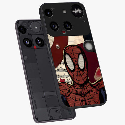 Web Warrior Vibes Glass Case displayed in angled mockup highlighting dynamic web design with comic style aesthetic.