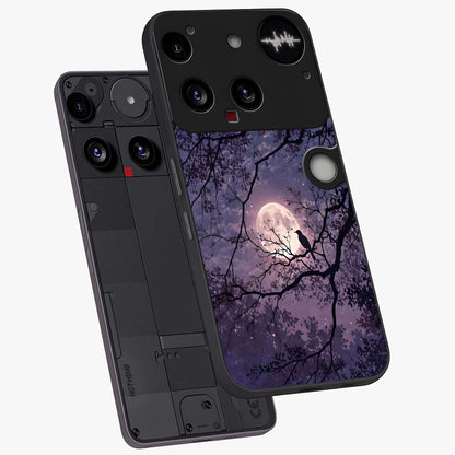 Whispering Moon Silence Glass Case displayed in angled mockup highlighting calm lunar design with dreamy night aesthetic.
