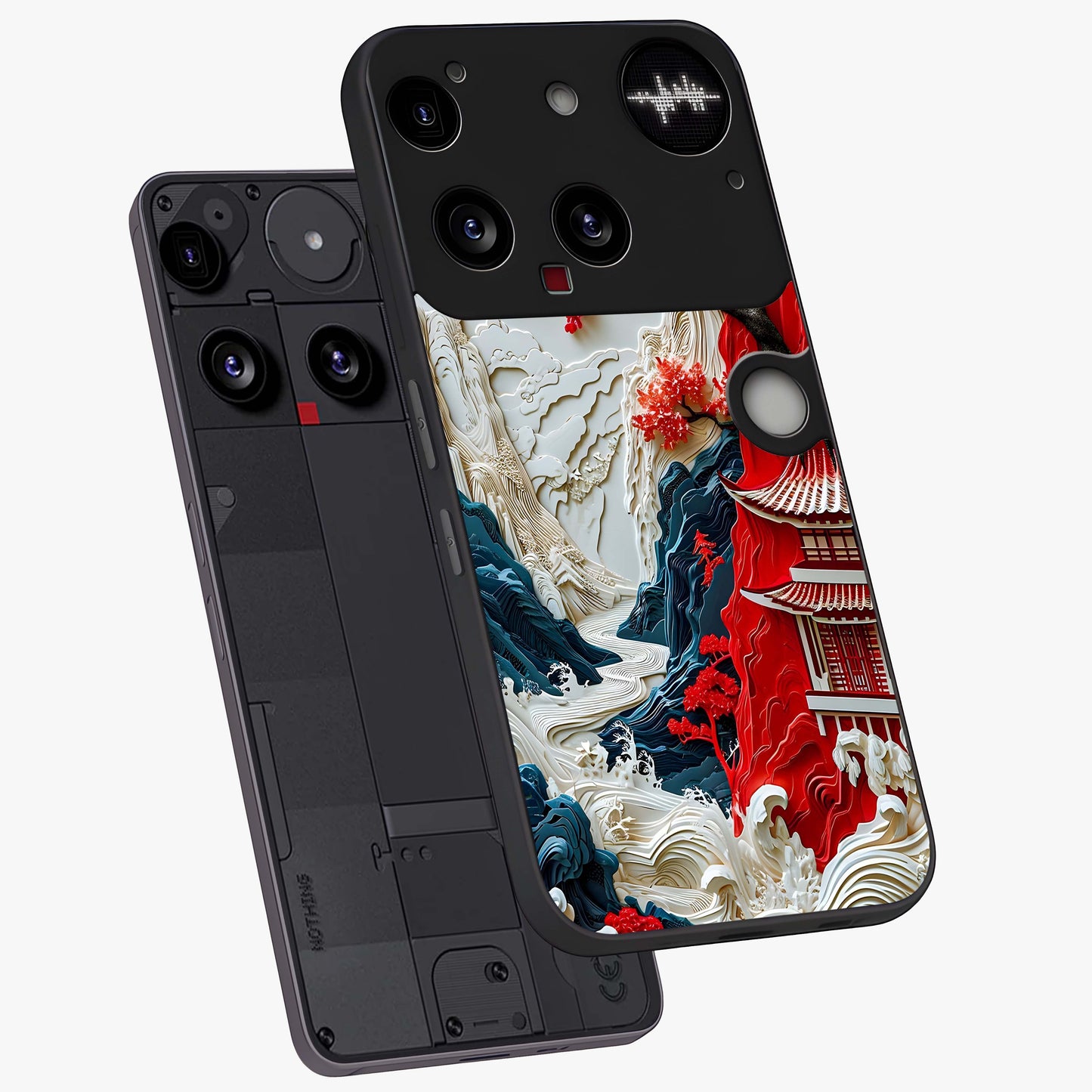 Whispers Of Sakura Waves Glass Case displayed in angled mockup highlighting flowing sakura design with soft floral aesthetic.