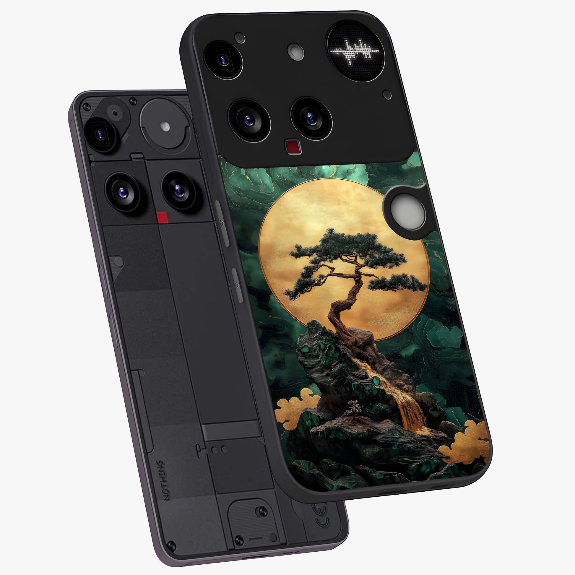 Zen Moon Rise Glass Case displayed in angled mockup highlighting peaceful lunar design with zen aesthetic style.