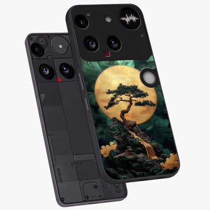 Zen Moon Rise Glass Case displayed in angled mockup highlighting peaceful lunar design with zen aesthetic style.