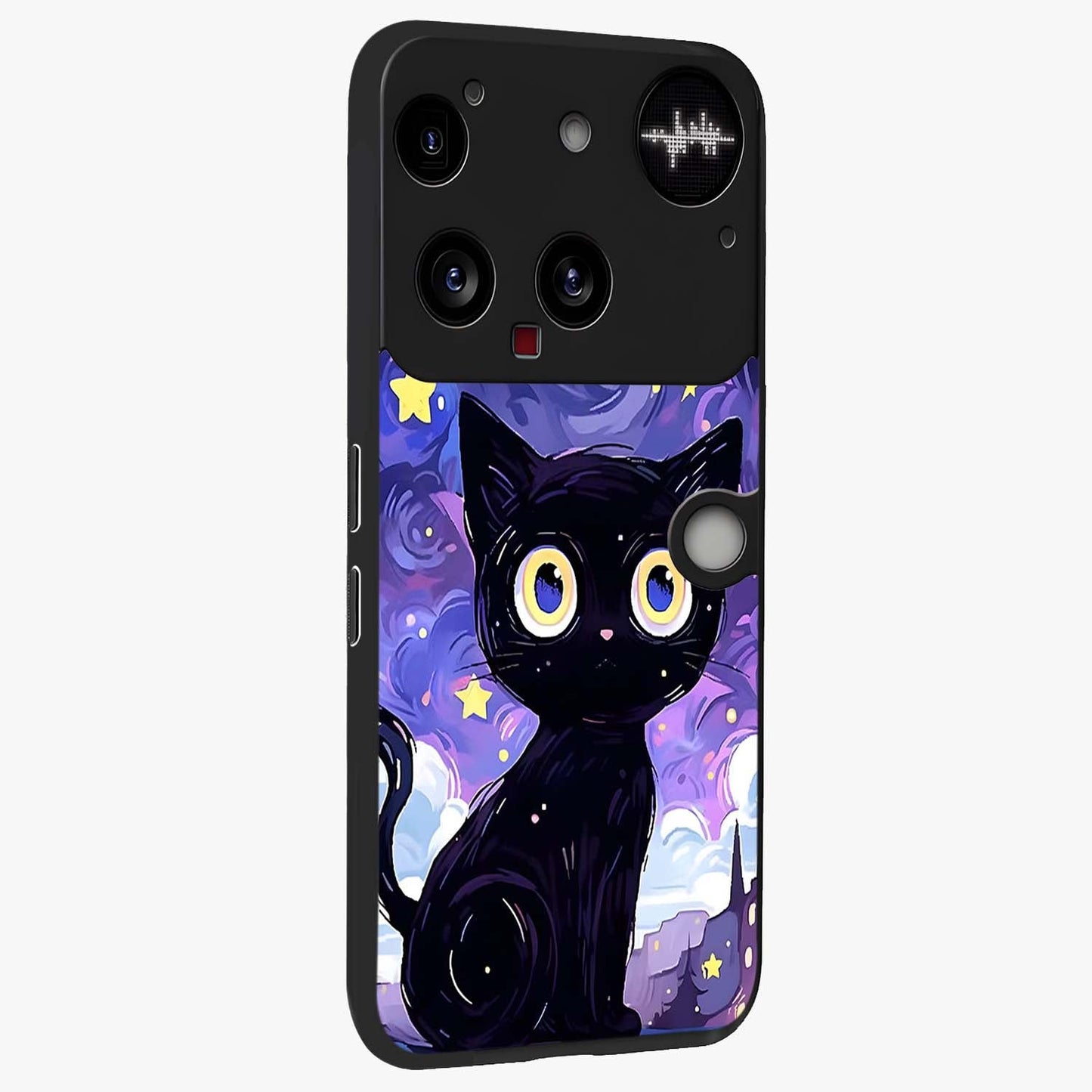 Abstract Cat Art Glass Case upright view showcasing creative feline illustration and aesthetic artistic style.