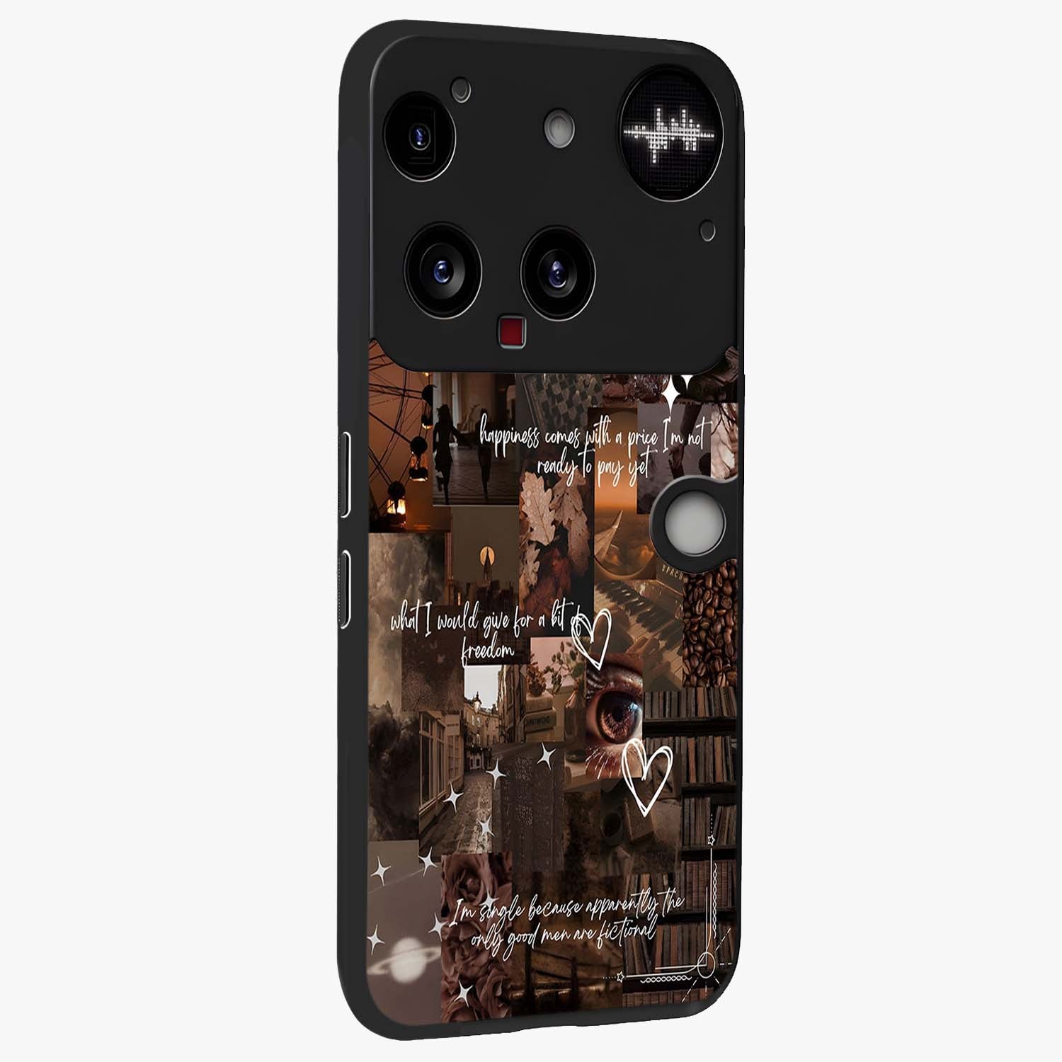 Bittersweet Aesthetic Chaos Glass Case upright view showcasing bold artistic chaos design with modern aesthetic style.