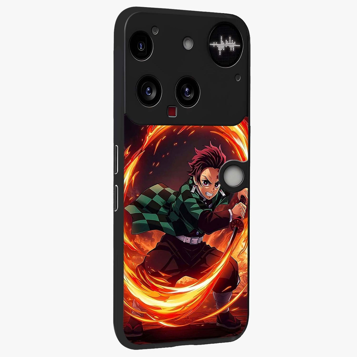 Blazing Sword Resolve Glass Case upright view showcasing dramatic warrior inspired artwork with intense visual style.