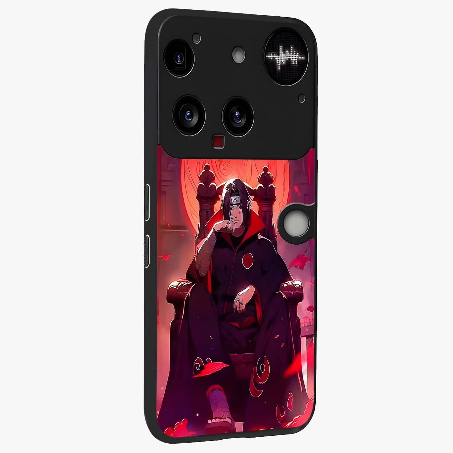 Blood Moon Sovereign Glass Case upright view showcasing powerful moon inspired artwork with cosmic aesthetic style.