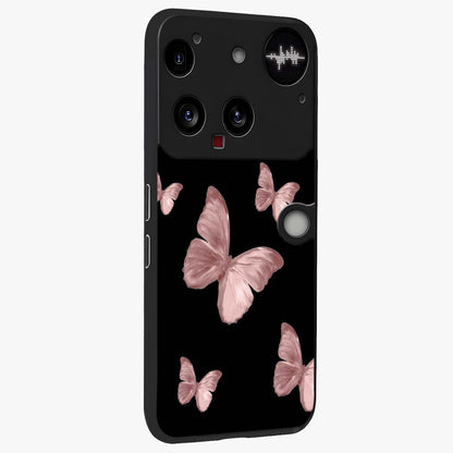 Butterfly Pattern Glass Case upright view showcasing graceful butterfly artwork with soft decorative theme.