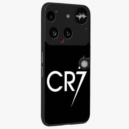 Cr7 Elite Strike Glass Case upright view showcasing energetic football inspired design with modern sports aesthetic.