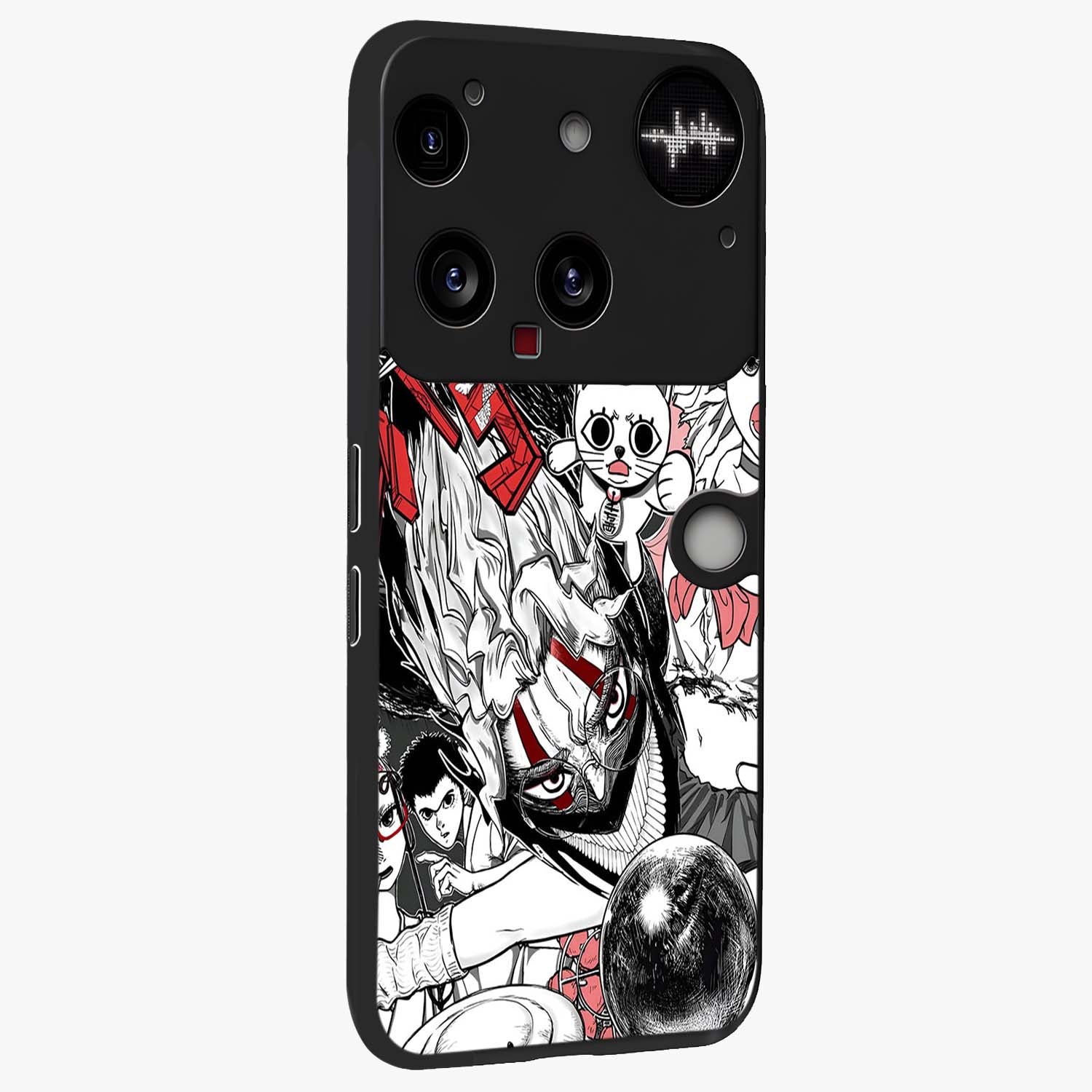 Crimson Chaos Panel Glass Case upright view showcasing intense crimson artwork with dramatic aesthetic style.