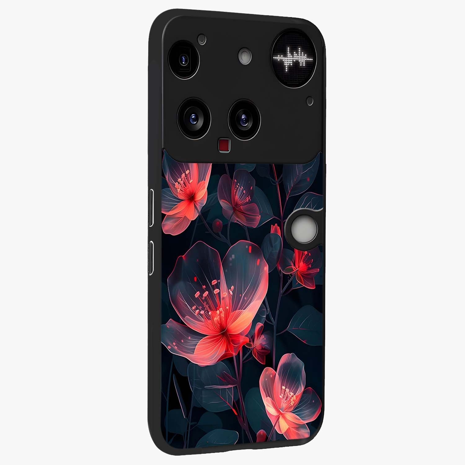 Dark Shade of Flower Glass Case upright view showcasing delicate flower artwork with rich dark floral theme.
