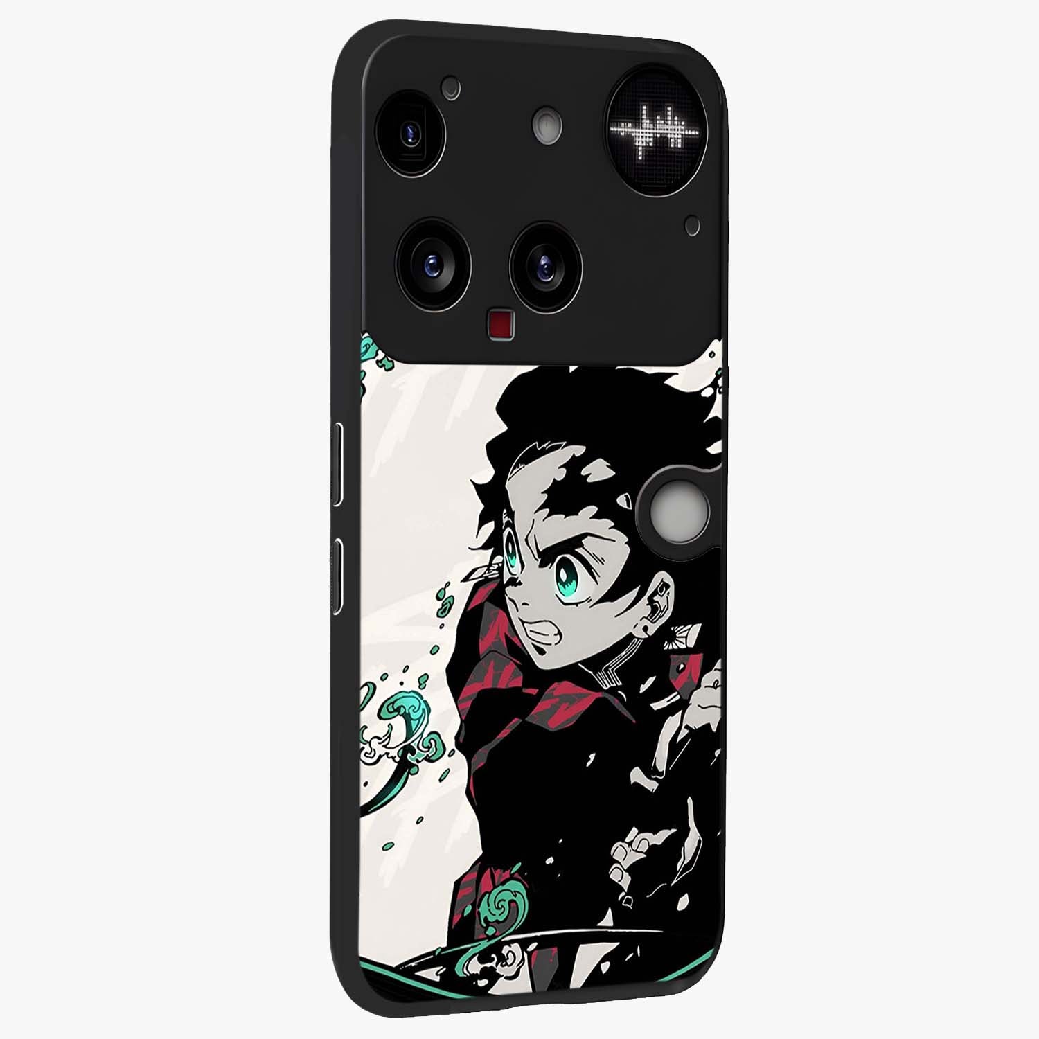 Demon Slayer Glass Case upright view showcasing powerful anime artwork with intense warrior theme.