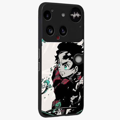 Demon Slayer Glass Case upright view showcasing powerful anime artwork with intense warrior theme.