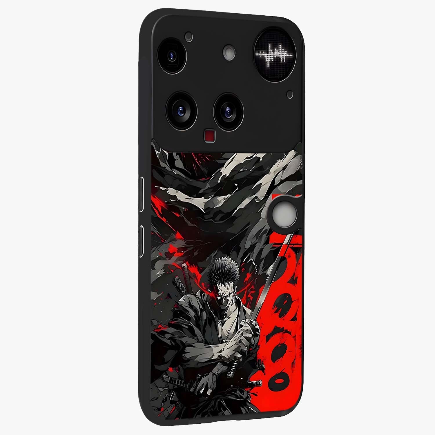 Demon Sword Resolve Glass Case upright view showcasing dramatic warrior artwork with intense battle theme.