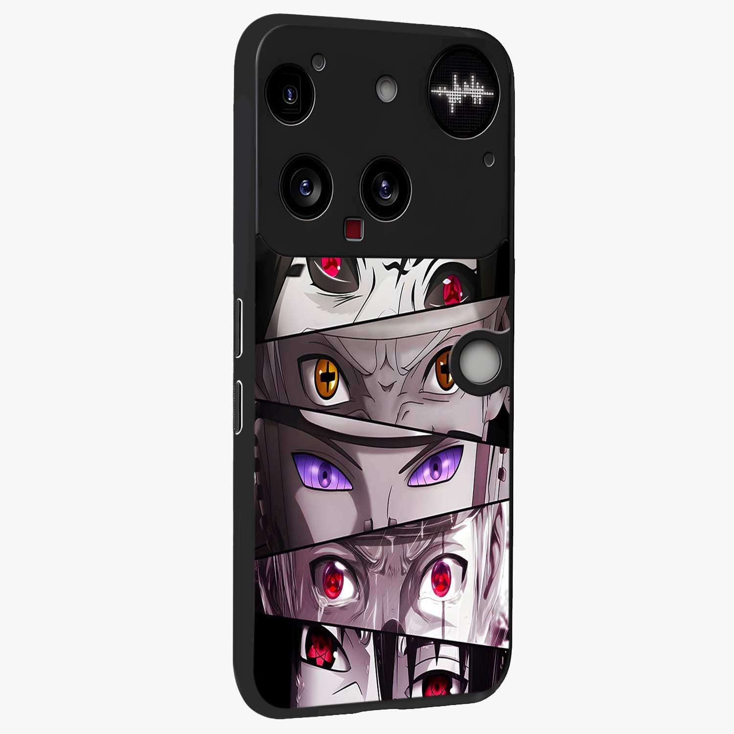 Eyes of Destiny Glass Case upright view showcasing symbolic eye artwork with dramatic artistic theme.