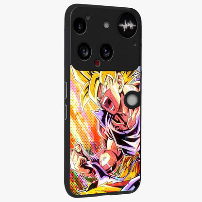 Firing Goku Glass Case upright view showcasing energetic anime artwork with bold warrior theme.