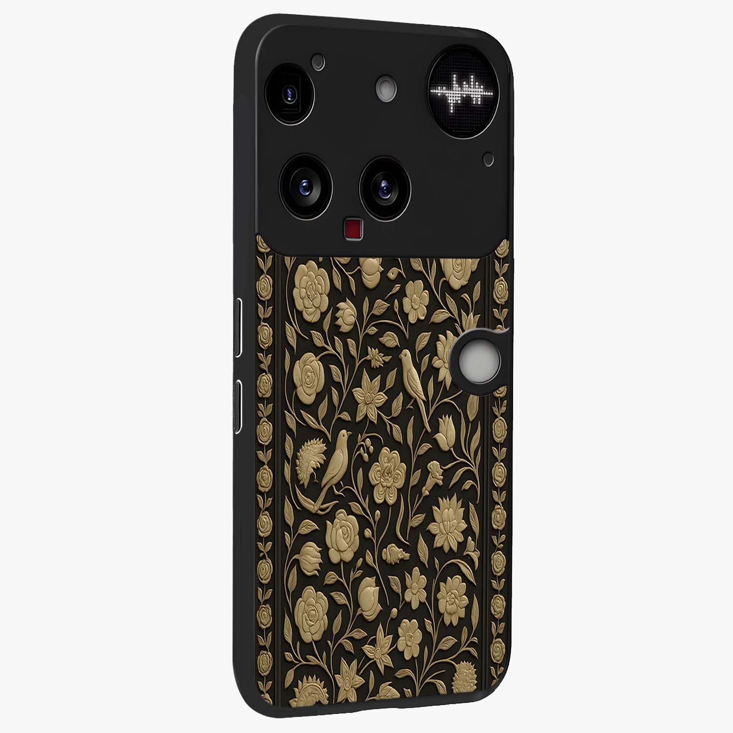 Golden Evil Eye Mandala Glass Case upright view showcasing decorative evil eye mandala artwork with spiritual aesthetic style.