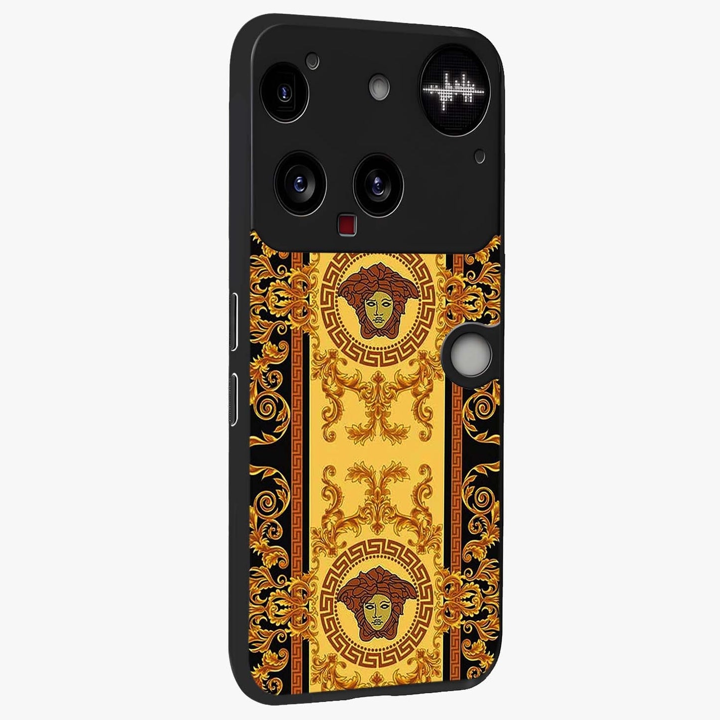 Golden Lotus Glow Glass Case upright view showcasing luminous lotus artwork with peaceful divine theme.