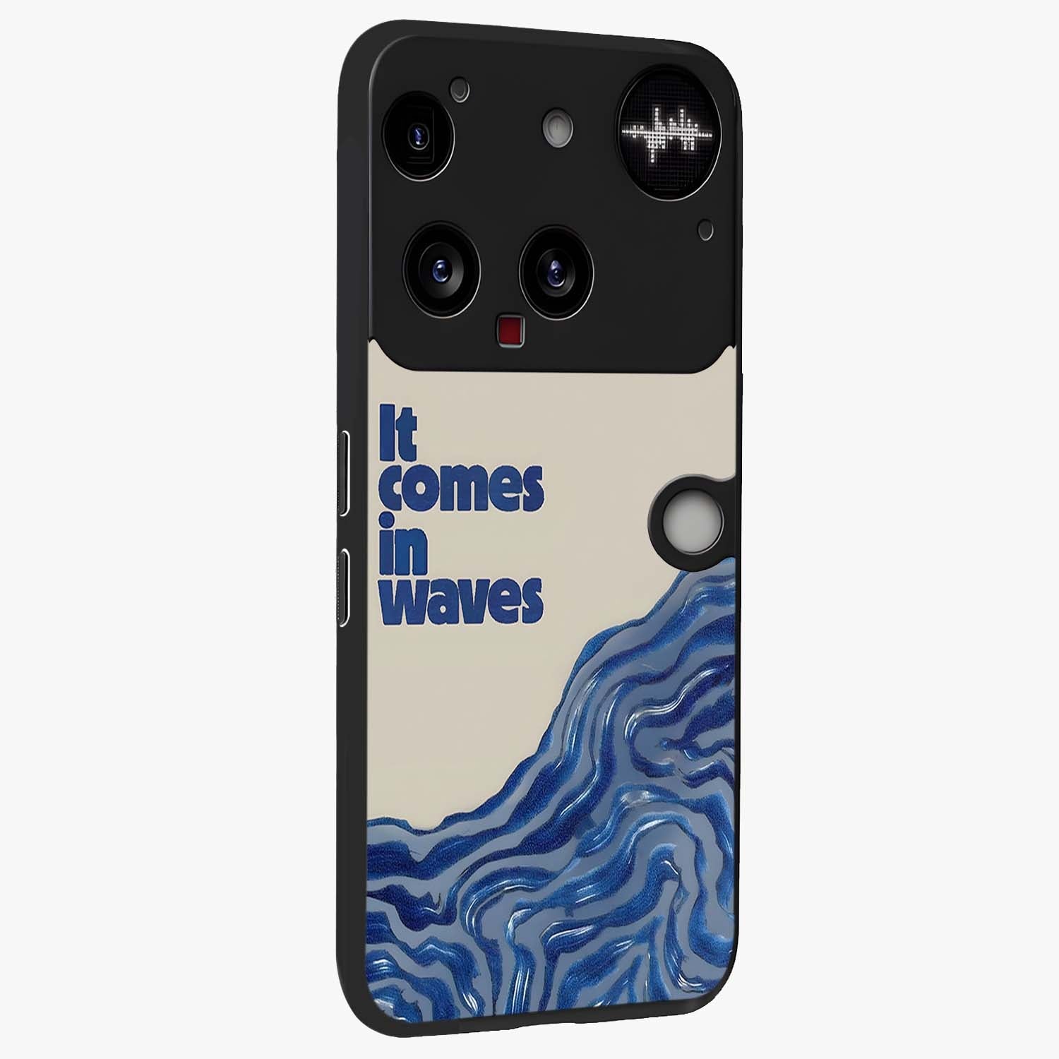 Itachi Sharingan Glass Case upright view showcasing intense anime eye artwork with bold character theme.