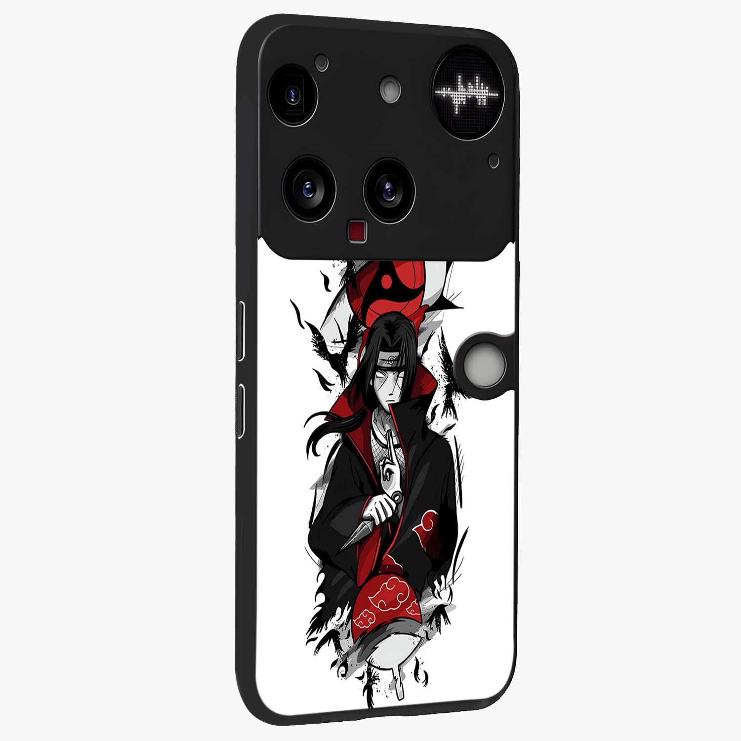 Itachi Limited Edition Naruto Anime Glass Case upright view showcasing intense anime artwork with powerful character theme.