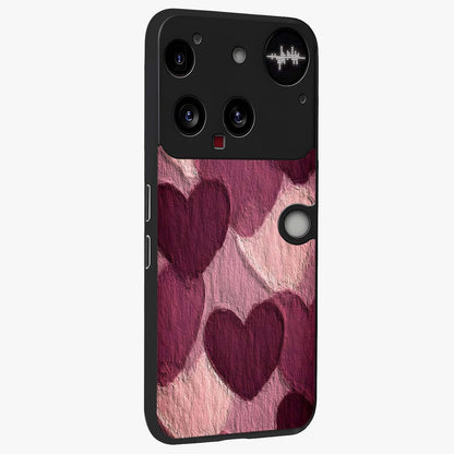 Layered Paper Hearts Glass Case upright view showcasing decorative layered heart artwork with sweet love theme.
