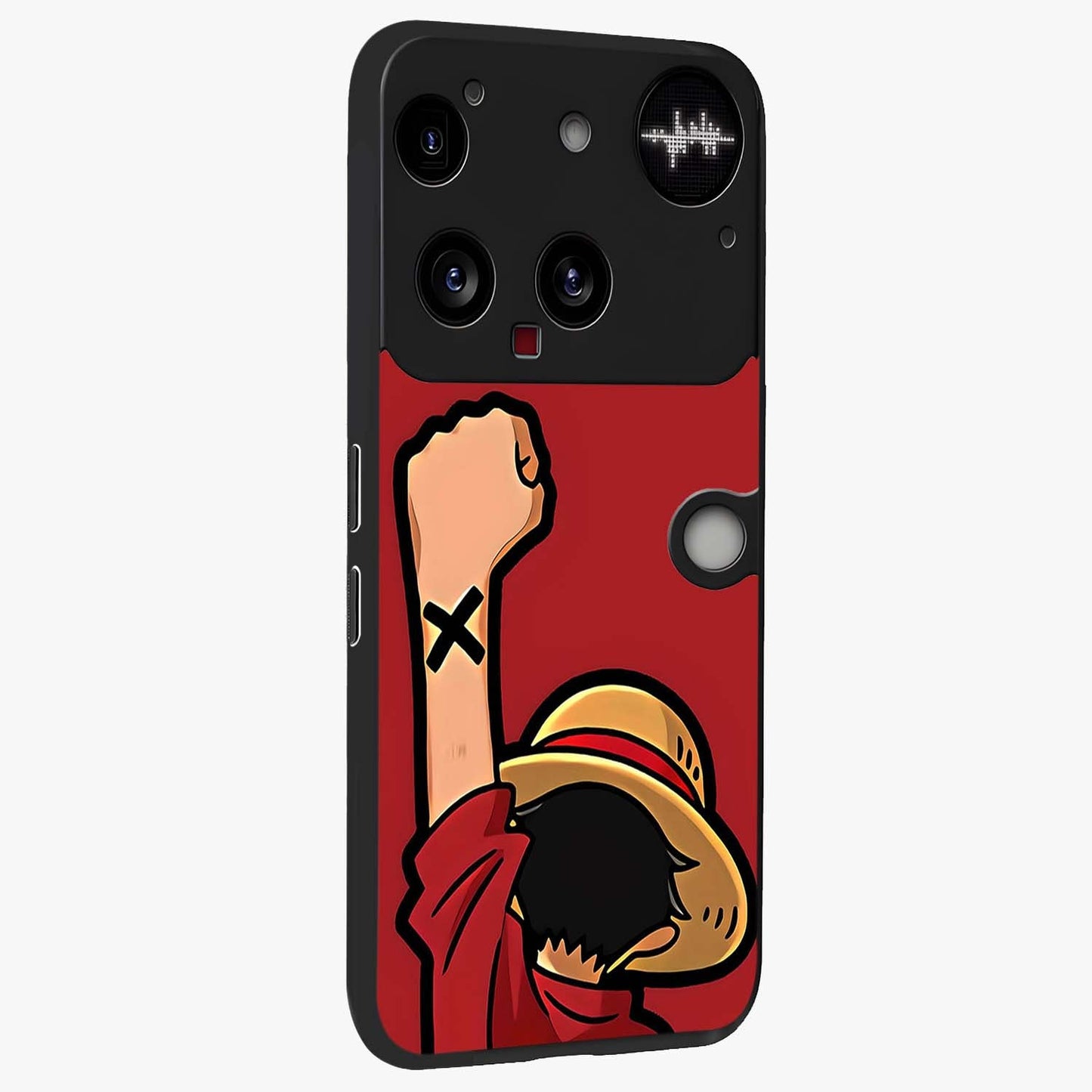 Luffy X Spirit Glass Case upright view showcasing striking anime artwork with adventurous character theme.