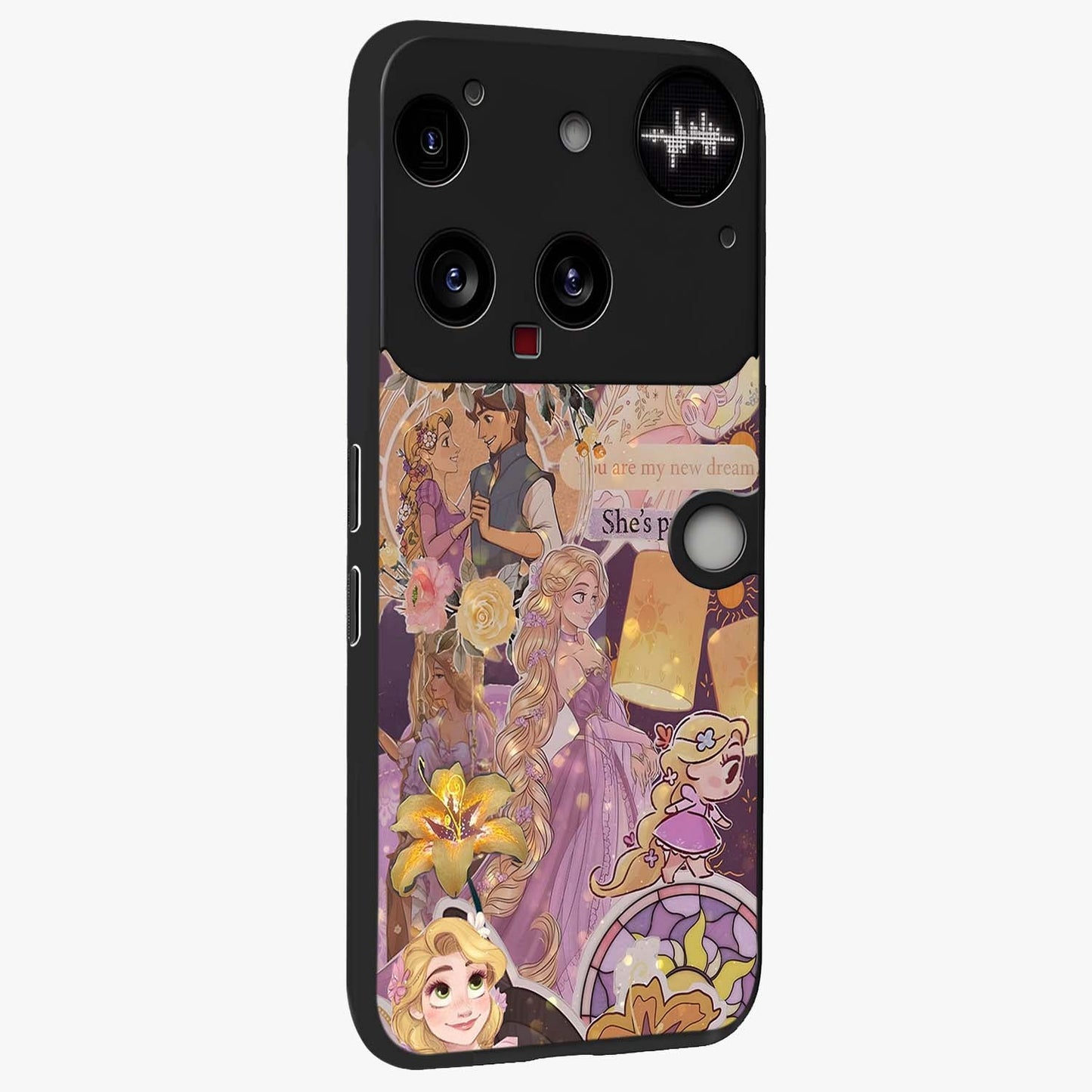 Magical Tangled Dream Glass Case upright view showcasing enchanting artistic artwork with dreamy fantasy theme.