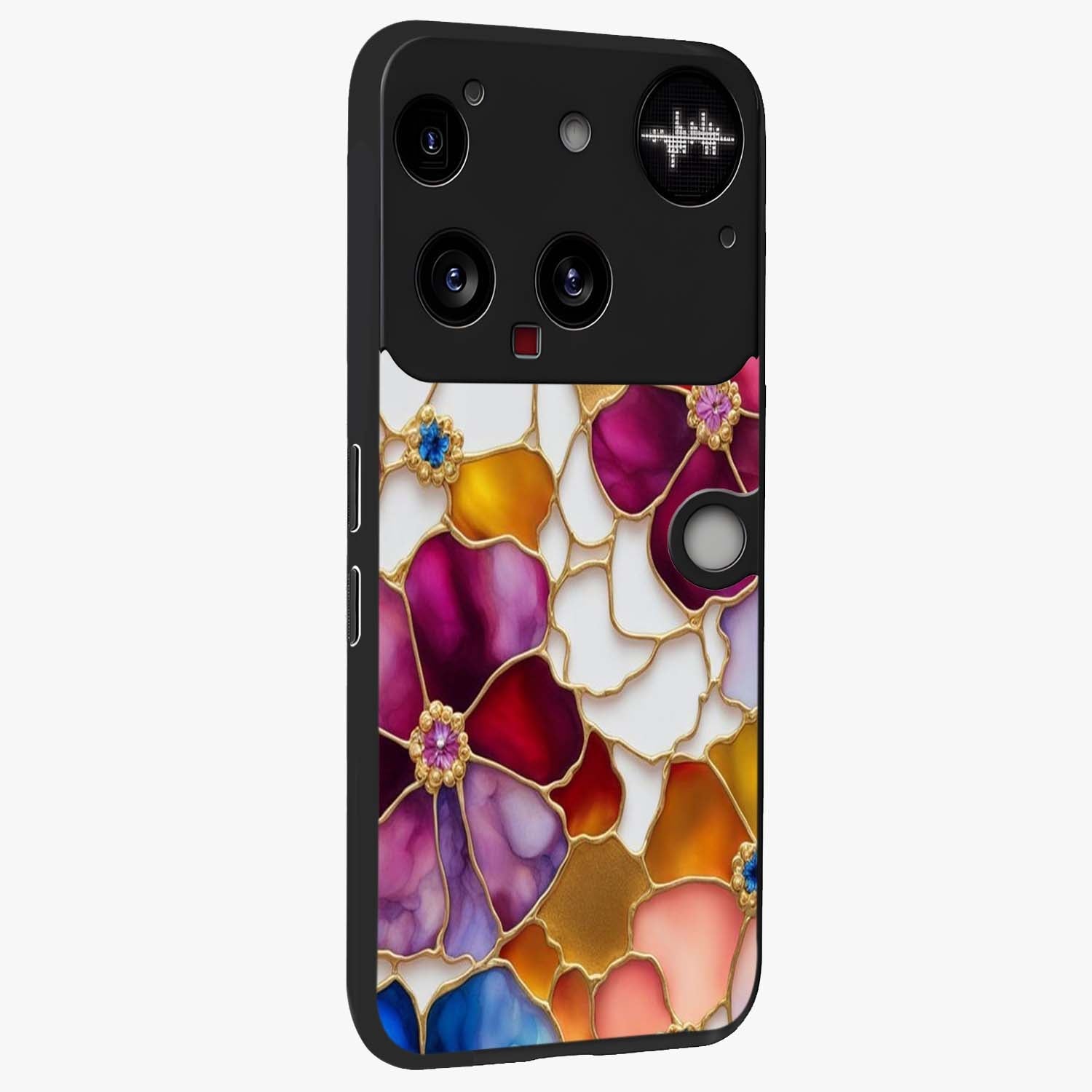 Marble Flower Pattern Glass Case upright view showcasing decorative marble flower artwork with refined style.