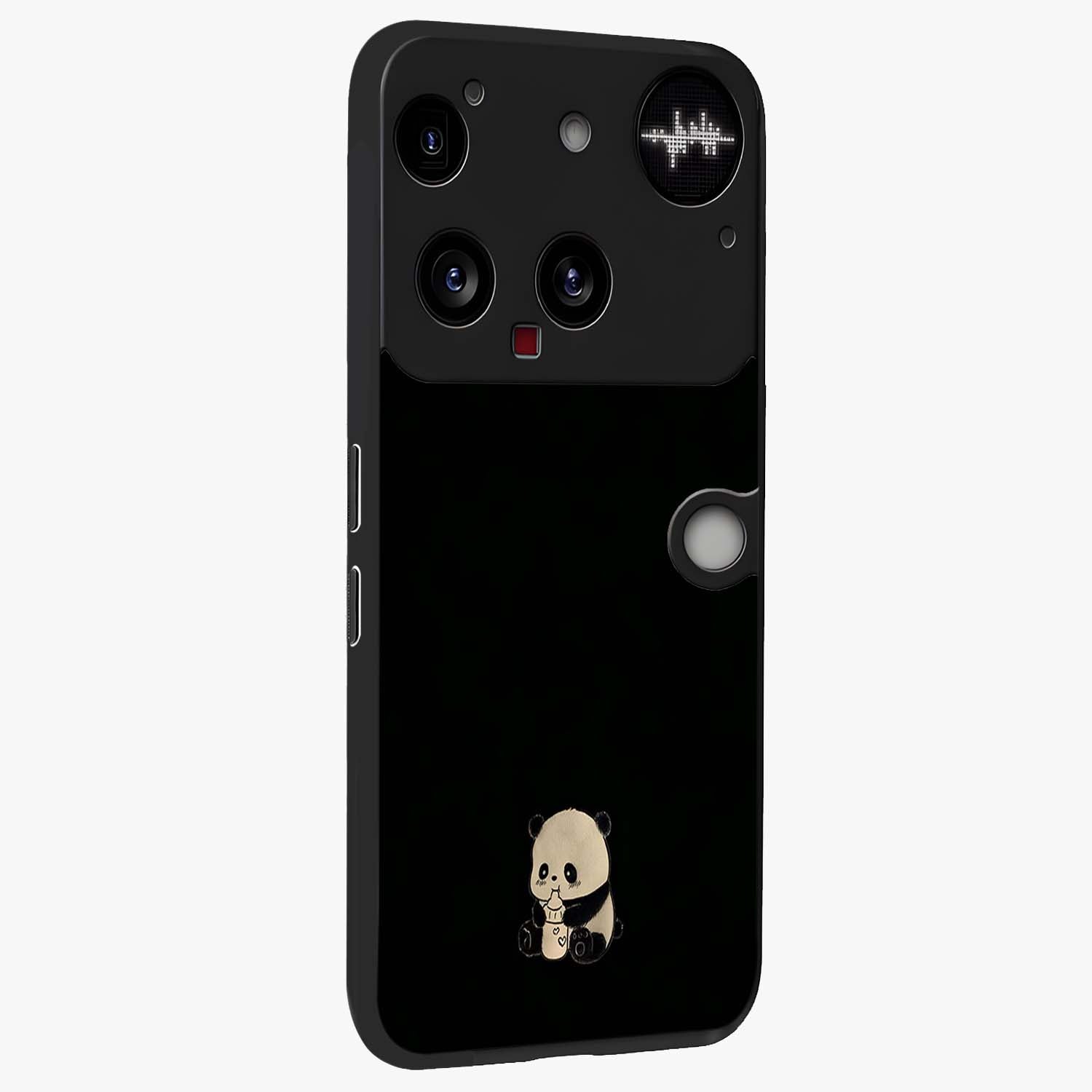 Midnight Panda Love Glass Case upright view showcasing charming panda artwork with playful romantic theme.