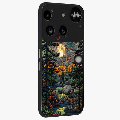 Moonlight Forest Dream Glass Case upright view showcasing magical forest artwork with calm night theme.