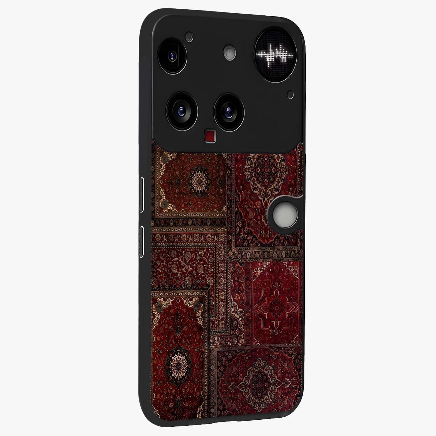 Persian Velvet Tale Glass Case upright view showcasing elegant Persian artwork with classic heritage theme.
