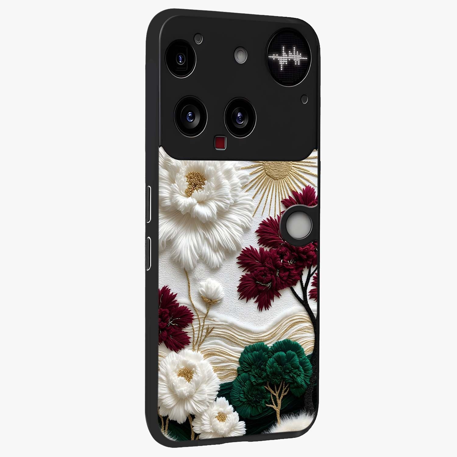 Radiant Bloom Elegance Glass Case upright view showcasing decorative flower artwork with refined botanical theme.