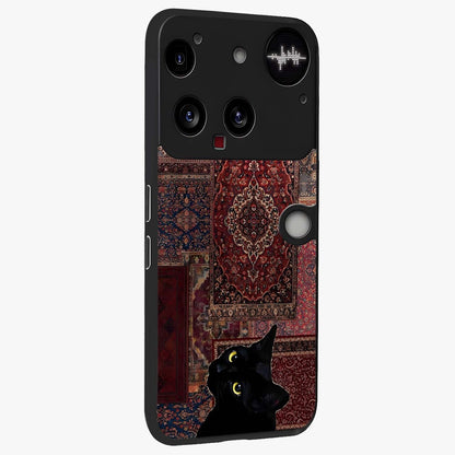 Regal Magic Cat Apple Glass Case upright view showcasing charming cat artwork with playful magical theme.