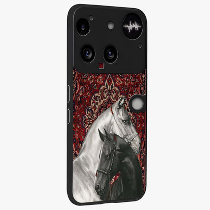 Regal Stallion Tapestry Glass Case upright view showcasing powerful horse artwork with elegant tapestry theme.