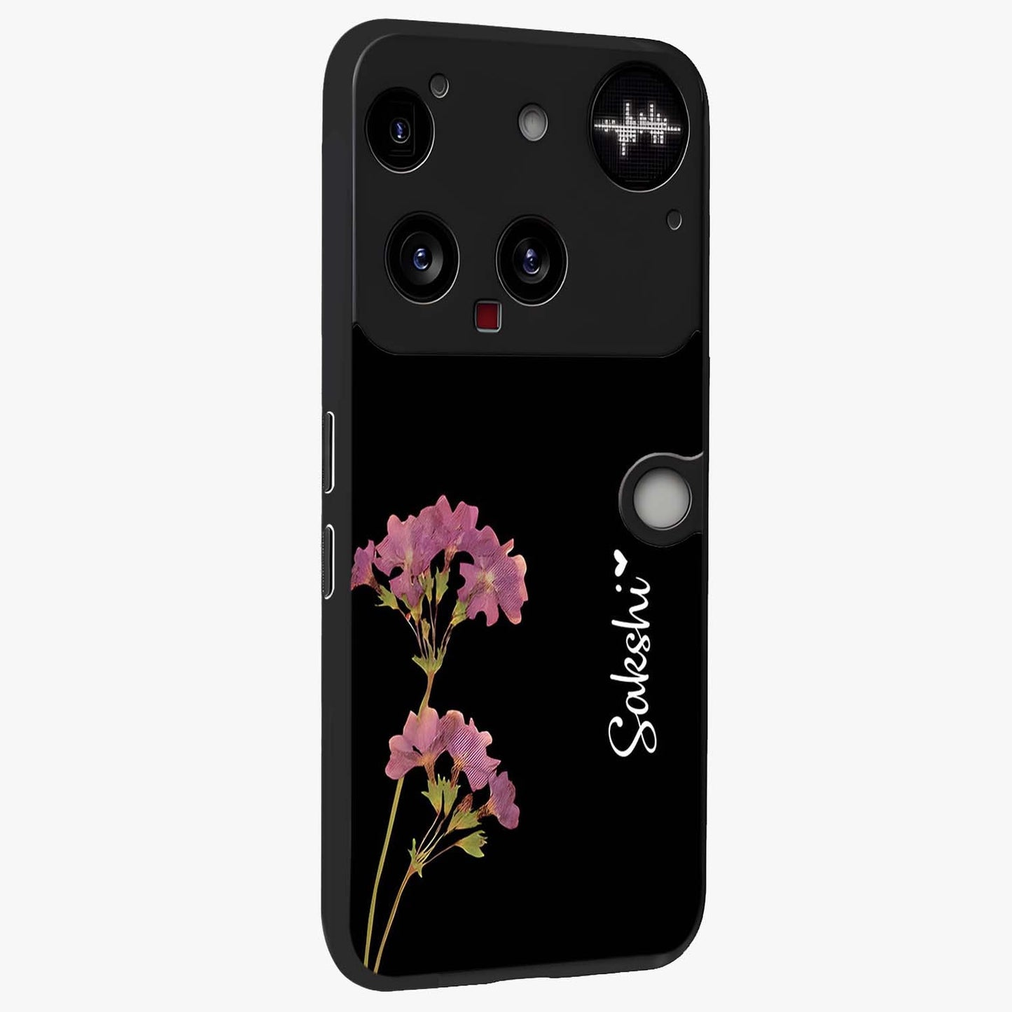 Riching Lavender Flower Custom Name Glass Case upright view showcasing elegant lavender floral artwork with personalized aesthetic.