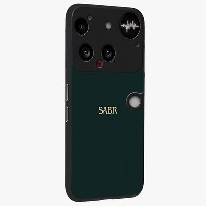 Sabr Minimal Patience Glass Case upright view showcasing calm minimalist artwork with motivational patience theme.